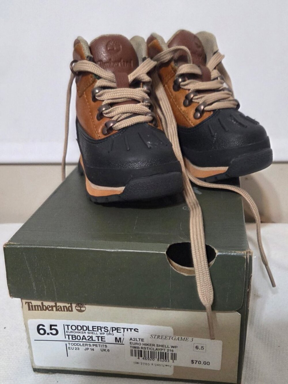 Timberland Toddler Euro Hiker Shell Toe Boot Waterproof Wheat Size 6.5T